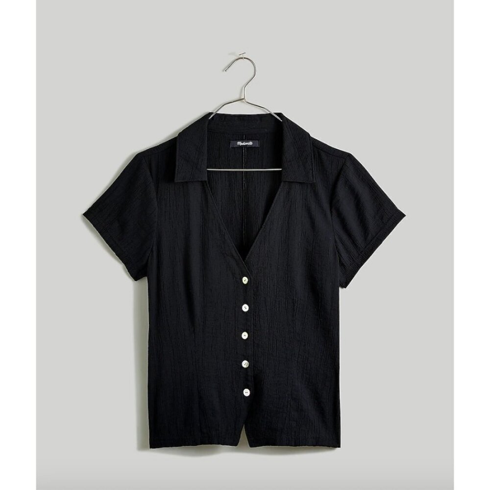 Madewell $60 Notched V-Neck Button Up Top Black Size XXS NL056